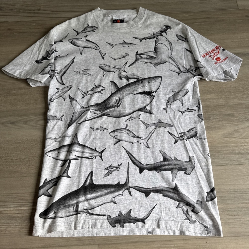 Signal Sports‎ Vintage Shark All Over Print Single Stitch Shirt Size M Key West